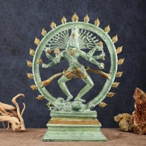 Vintage Brass Nataraja | 20" x 17" x 6" | 12 kg | Green Patina | Dancing Shiva Cosmic Dance | Sacred Hindu Art | Jaipurio